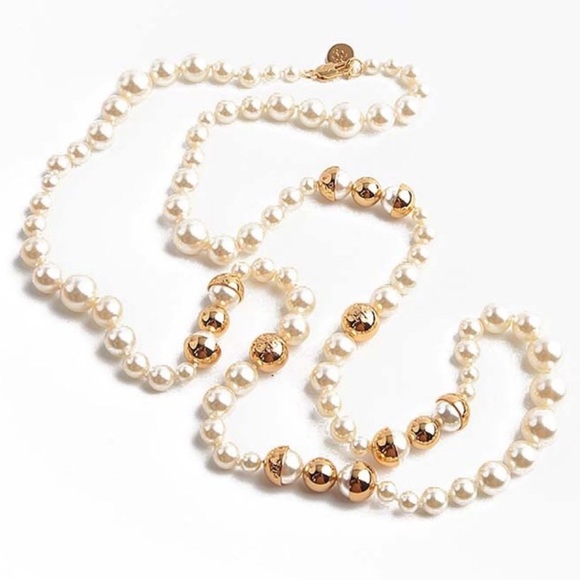 Tory Burch Jewelry - Tory Burch Capped Crystal Pearl Long Necklace